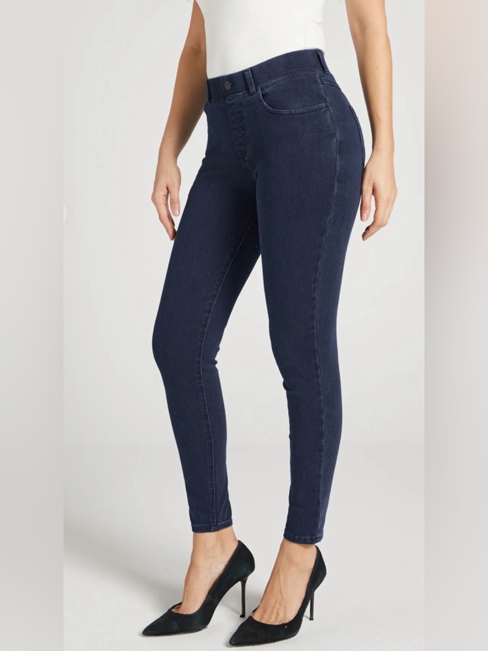 Betabrand Skinny-Leg 4-Pocket Yoga Denim, Dark Indigo, S Regular 27”